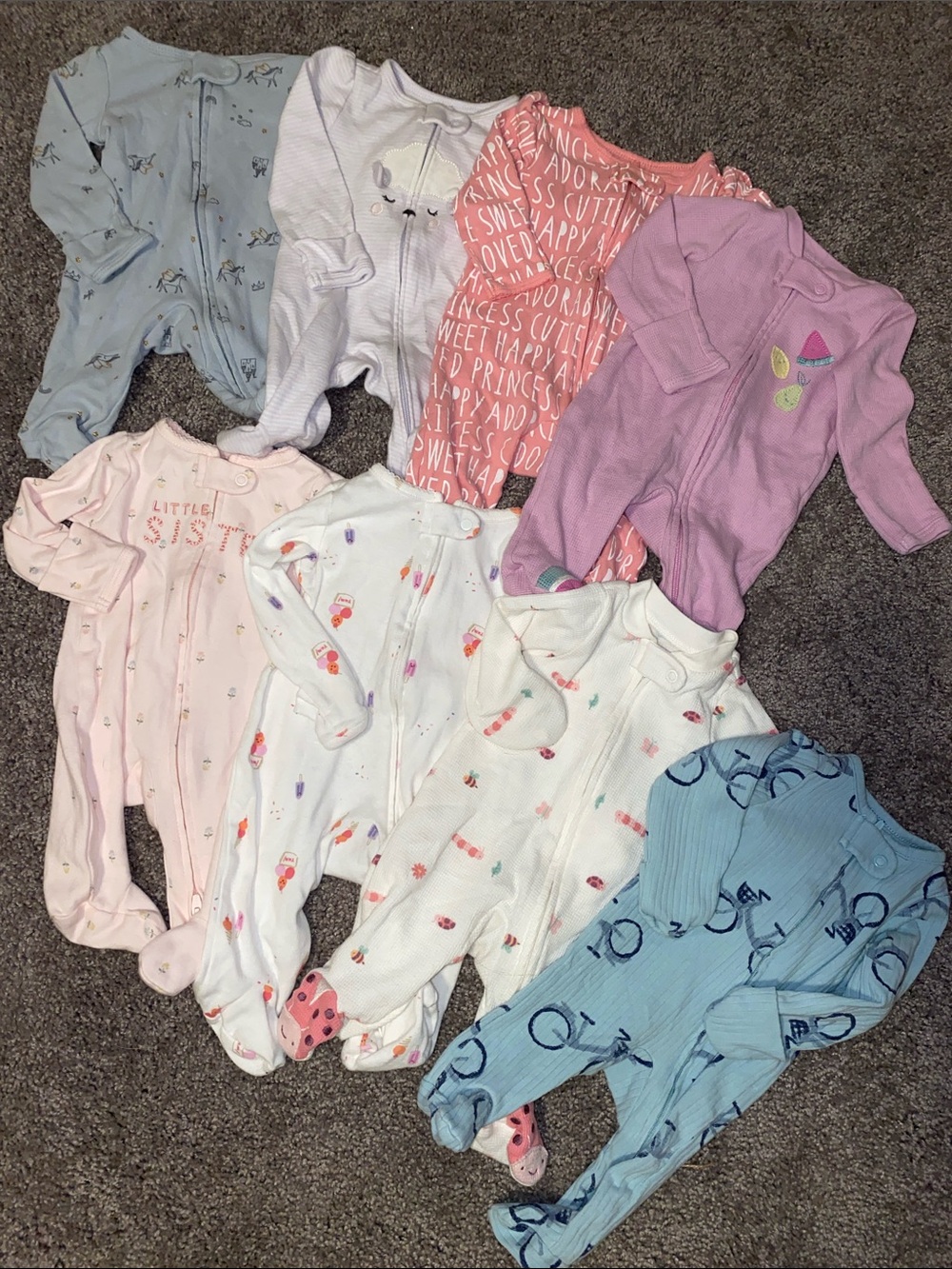 Carter’s Newborn Baby Girl Footie Pajama Bundle 8 Pair Lot